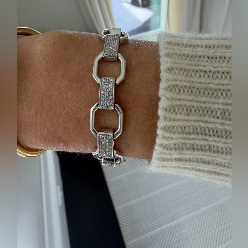Italian 925 Sterling Silver Pavé CZ Link Bracelet – Made in Italy NEVER WORN 💎